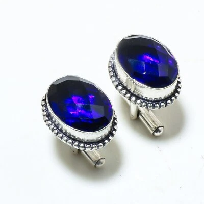 Gemelos étnicos hechos a mano de plata de ley .925 con piedras preciosas de zafiro azul Stnd. Foto 1 de 4