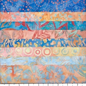 8 Fat Quarters Blue & Orange Batik Lunn Fabric FQ Pack 100% Cotton Handmade - Picture 1 of 1