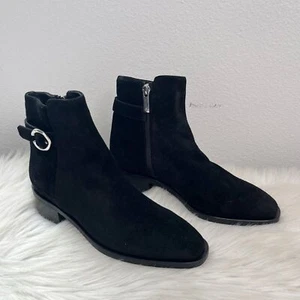 NEW Aquatalia Faria Black Suede Leather Weatherproof Women Ankle Boots Size 6.5 - Picture 1 of 9