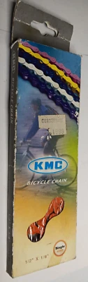 Cadena de una sola velocidad NOS KMC en naranja 1/2" x 1/8" x 112L modelo Z410 Foto 1 de 3