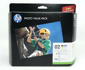 HP #02 Photo Value Pack 6 Cartuchos + Papel Brillante NUEVA Tinta 8/2018 Q7964AN - Imagen 1 de 7