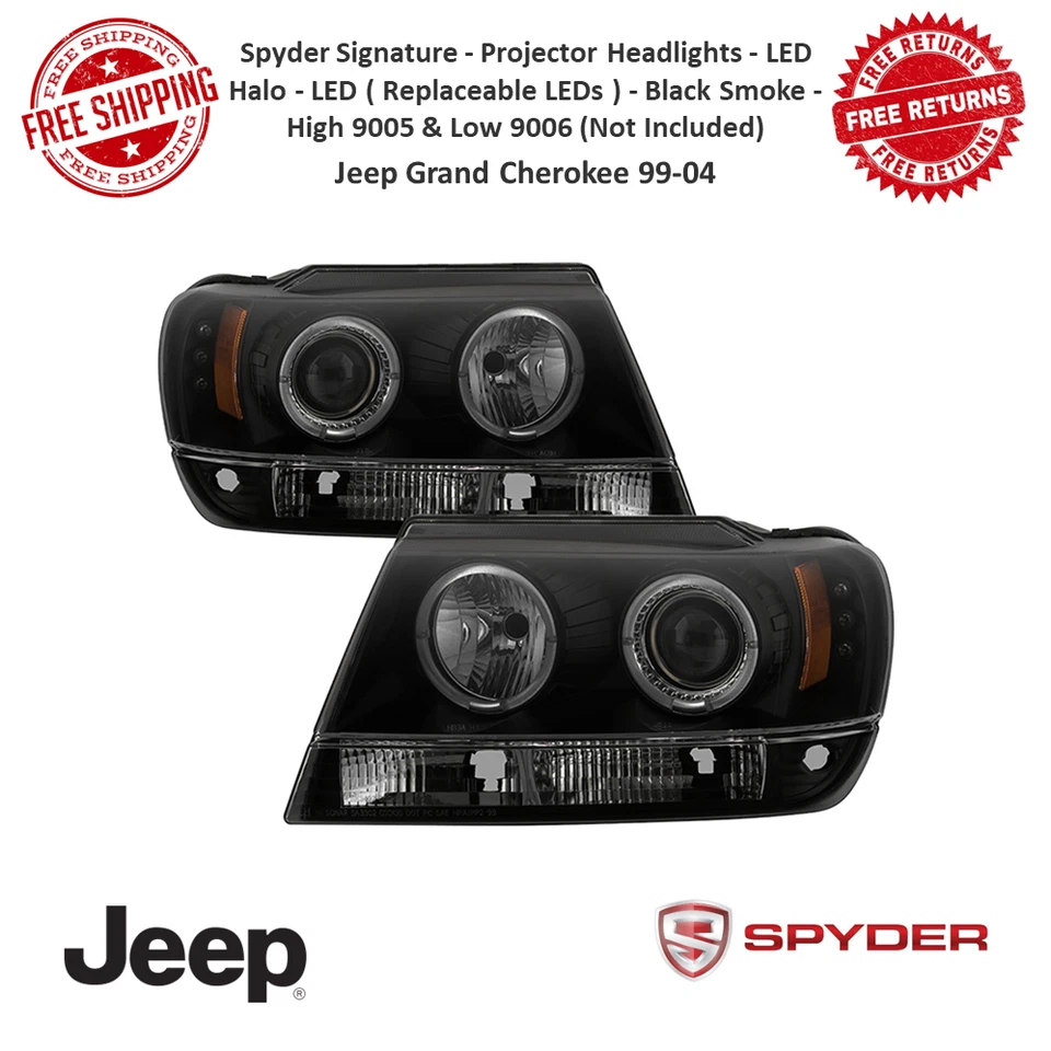 Faros proyectores de humo Spyder Signature LED halo negros para Grand Cherokee Foto 1 de 4