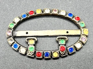 Antique Vintage Fruit Salad Rhinestone Pot Metal Belt Buckle Red Blue Green - Imagen 1 de 5