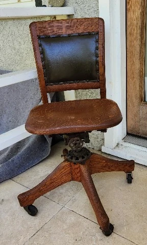 Antique 20s 30s Wood Office Banker's Swivel Industrial Chair Milwaukee Chair Co Cover
