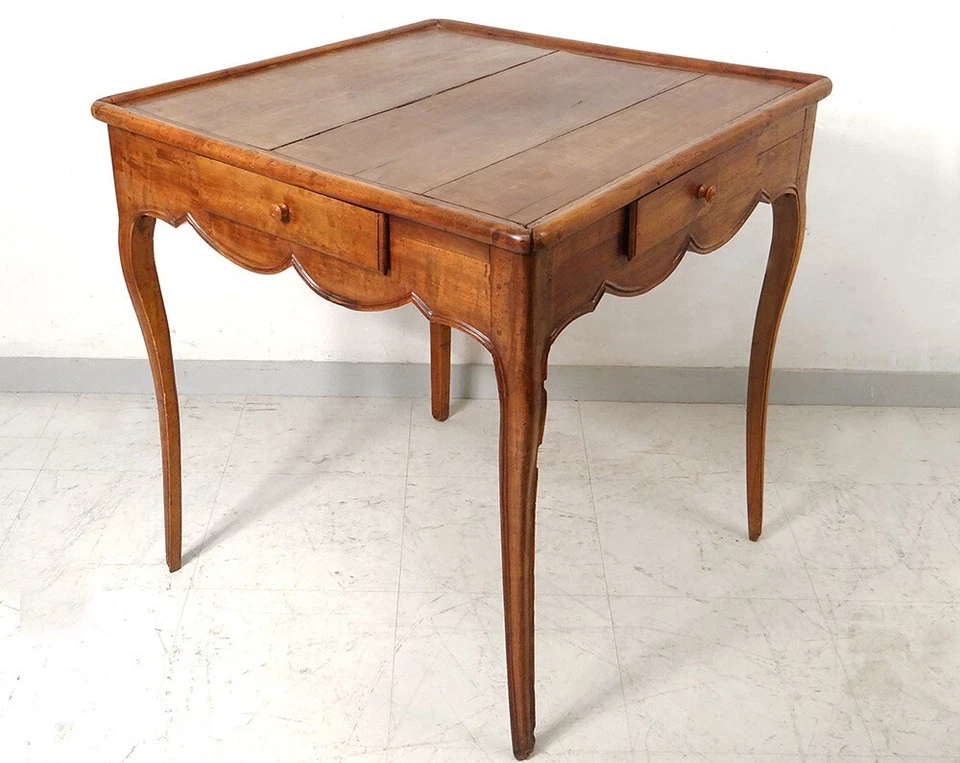 Table cabaret Louis XV à jeu merisier sculpté antique french table XVIIIème - Photo 1/1