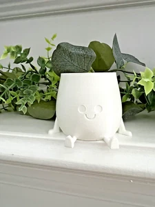 Happy Smiling Cute Booty Butt Pflanzgefäß Kawaii Pflanzgefäß mit Gesicht, Sukkulente Weiß - Bild 1 von 5