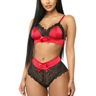 Mujeres Sexy-Lencería Prendas para dormir Ropa interior Conjunto Babydoll Tanga Encaje Sujetador Foto 1 de 4