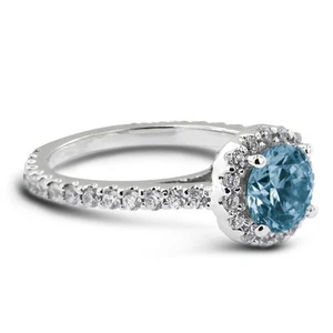 1.36 CT Blue SI1 Round Natural Certified Diamonds 14k Gold Halo Engagement Ring - Picture 1 of 11