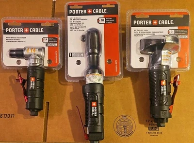 lote de (3) herramientas neumáticas Porter Cable amoladora de troquel de ángulo recto de 1/4", trinquete de 3/8, cortada Foto 1 de 4
