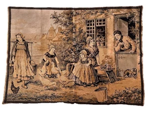 Tapiz de pared vintage FRANCÉS CAMPESINO HOLANDÉS ESCENAS 33x24 - Imagen 1 de 11
