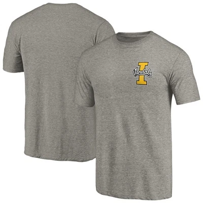 Men's Gray Heather Idaho Vandals Left Chest Distressed Logo Tri-Blend T-Shirt - Image 1 of 3