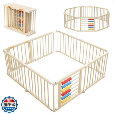 KidsBuddy Baby Playpen,Wooden Foldable Playpen for Toddlers and Babies with L - Image 1 of 4