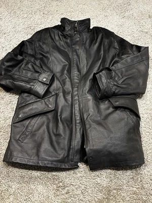 Sonoma Leather Jacket Men’s Large Black Zip Preowned Missing Zipper Hood - Image 1 of 4