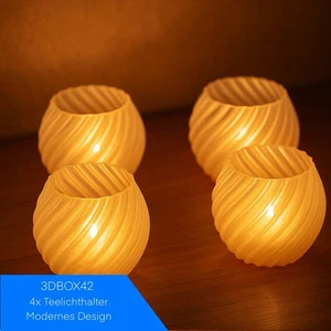 4er Set LED Teelichthalter Weiß Modern – Batteriebetrieben 3D-Druck Deko Kerzen - Bild 1 von 3