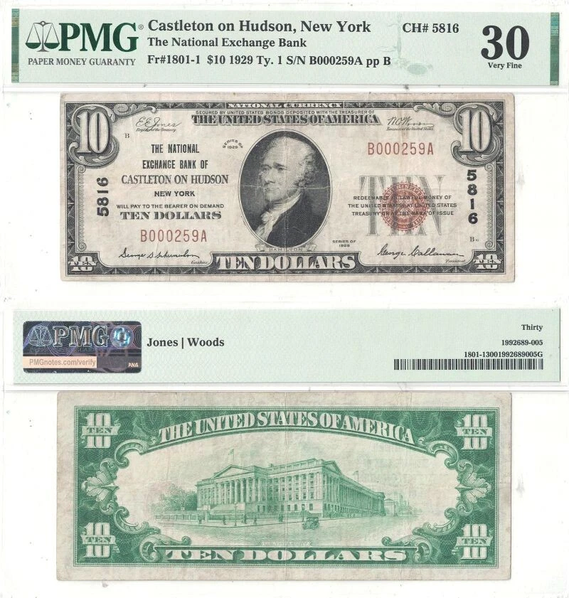 1929 $10 Castleton on Hudson, New York PMG VF-30 Charter 5816 - Image 1 of 1