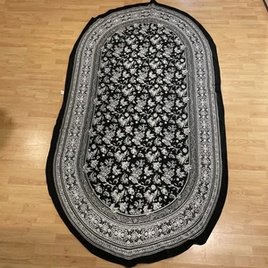 Zina Vasi Paisley Floral Tablecloth Black White Oval 60x104 Elegant 100% Cotton* - Picture 1 of 10