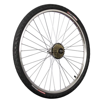 Laufrad 26 Zoll Hinterrad Hohlkammer + 7 fach Shimano Zahnkranz + Fahrrad Reifen - Bild 1 von 4