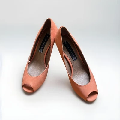 Steve Madden Zapatos de Cuña Para Mujer Melocotón Gamuza Cuero Punta abierta Tacones Talla 6.5 B Foto 1 de 4