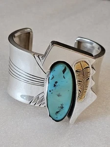 Brazalete Andy Marion Vintage Turquesa Plata de Ley y Oro Relleno 72g - Imagen 1 de 12
