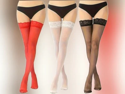 3 x Halterlose Strümpfe mit Spitze Gr. 36 38 40 42 Sexy Dessous (H9831) - Bild 1 von 4
