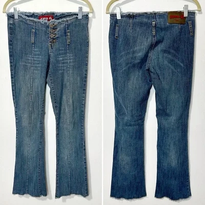 Винтажные джинсы Y2K Zana-di с заниженной талией на пуговицах с необработанным подолом расклешенные размер 5 - Изображение 1 из 4