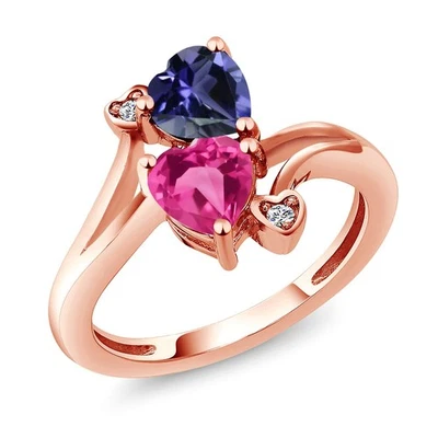 18K Rose Gold Plated Silver Blue Iolite Pink Created Sapphire and White - Image 1 of 4