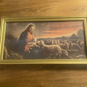 Vintage Jesus Sheep The Good Shepherd Mataloni Giovanni 8x15 Framed Print - Picture 1 of 4