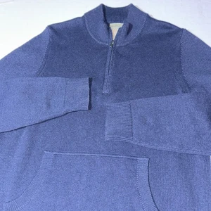 LL Bean Sweater Men's L Navy Blue 1/2 Zip Pullover Wicked Soft Cotton Cashmere - Picture 1 of 9