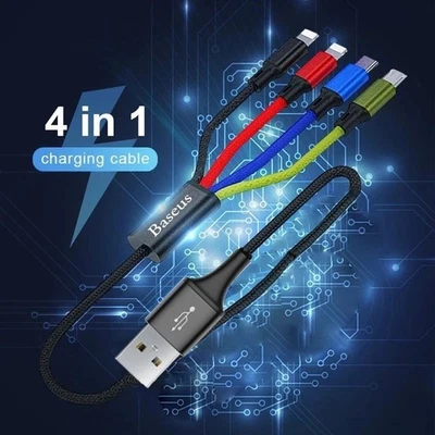 Baseus 4 in 1 Multi USB Charger Charging Cable Cord for iPhone Type-C Micro iOS - Image 1 of 4