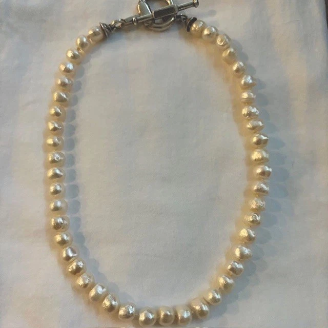 Sterling Silver Freshwater Pearl Choker Necklace 16” Garnet Toggle Clasp  - Image 1 of 1