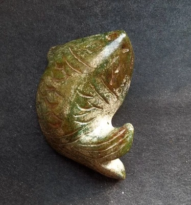 3D fish carving green brown jade stone pendant,animal Amulet rope necklace - image 1 of 4