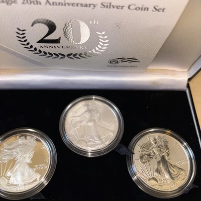 2006 American Eagle 20th Anniversary Silver $1 Dollar 3 Coin Set - OGP & COA - Image 1 of 2