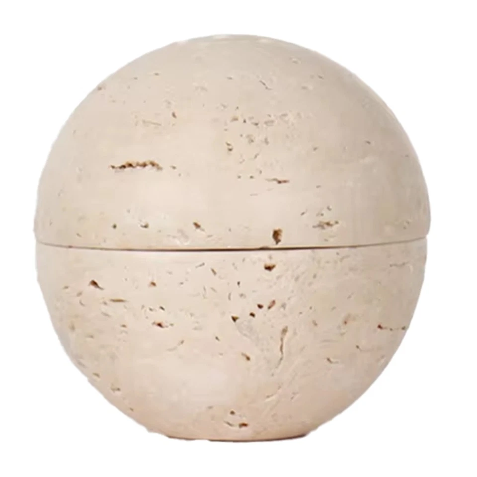 Bruciatore di Incenso A Sfera In Travertino Beige, Pietra di Marmo Naturale2253 - Immagine 1 di 1