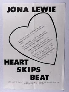 Jona Lewie Press Release Heart Skips Beat New Album Original Stiff Records 1982 - Foto 1 di 12