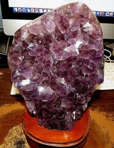 LG. AMETHYST CRYSTAL CLUSTER  CATHEDRAL GEODE FROM BRAZIL W/ WOOD STAND  - Picture 1 of 5