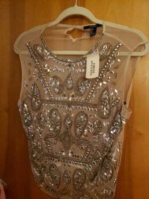 Forever 21  Rhinestones Embellished Top Knit Taupe Size Large - Image 1 of 4