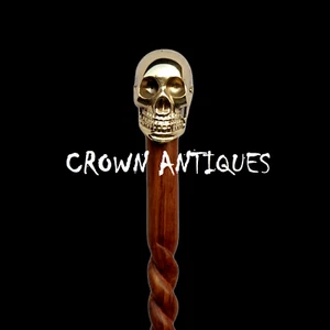 Wooden Walking Stick Brass Skull Gothic Handle Walking Cane For Men Women Gift - Picture 1 of 6
