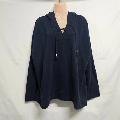 J. Jill Women Hoodie Pullover Sweatshirt Size XL Navy Blue Terry Cotton Long/S - Image 1 of 4