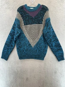 Vintage Sears Roebuck Herren Handstrick Pullover Gr. M Geometrisch Lila Türkis Grau - Bild 1 von 22