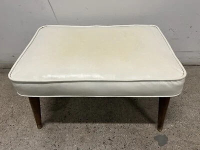 MCM Mid Century Modern White Vinyl Ottoman Footstool Retro 24.5" Long Vintage - Image 1 of 4