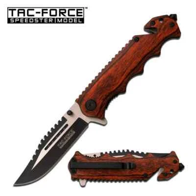NAVAJA DE BOLSILLO PLEGABLE ASISTIDA POR RESORTE 2 TONOS MADERA TAC FORCE Blade Assist Open 8" Foto 1 de 2
