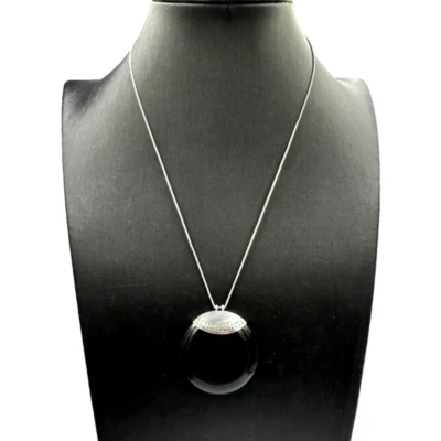 Catenina vintage '70 in argento 925 ciondolo grande onice collana Made in Italy - Immagine 1 di 4