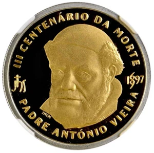 PORTUGAL 500 Escudos 1997 Plata-Oro '300º Padre Antonio Vieira' NGC PF70 UC - Imagen 1 de 3