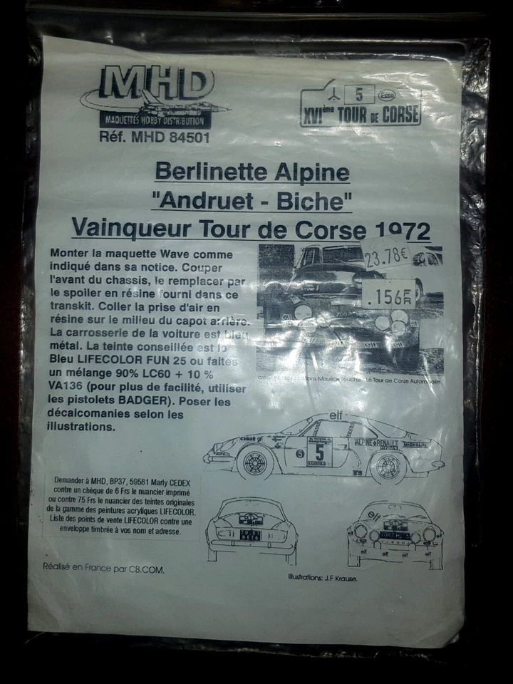 TRANSKIT MHD 84501 ALPINE A110 1600 AU  1:24 HELLER DECALS RESIN TOUR CORSE 1972 - Photo 1/2