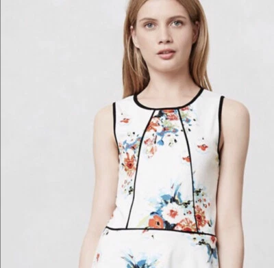 Camiseta sin mangas Anthropologie Weston Wear para mujer talla S blanca floral sin mangas peplum Foto 1 de 4