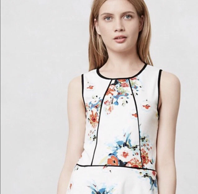 Camiseta sin mangas Anthropologie Weston Wear para mujer talla S blanca floral sin mangas peplum Foto 1 de 4