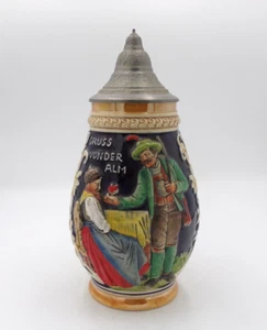 Vintage Gruss Vonder Alm Western Germany 1937 Lidded Ceramic Beer Stein 1L - Picture 1 of 7