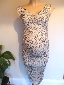 ASOS MATERNITY WHITE & BLACK DARK PEACH POLKADOT RUCHED MESH DRESS SIZE 10 - Picture 1 of 3