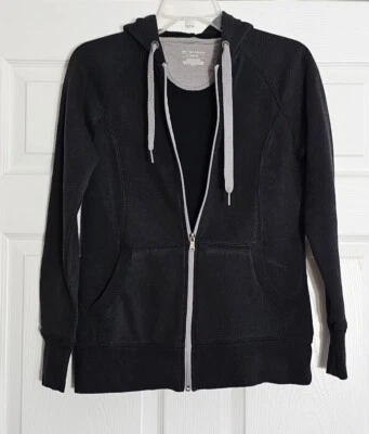 Sudadera con capucha Tek-Gear negra con detalles grises ajustada con cremallera completa para mujer, bolsillos-talla pequeña Foto 1 de 4