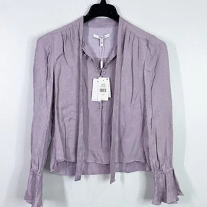 Derek Lam 10 crossby satin silk tie front lavender blouse size 4 $395 - Picture 1 of 8